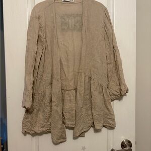 Zara size L linen open face cardigan tan/khaki